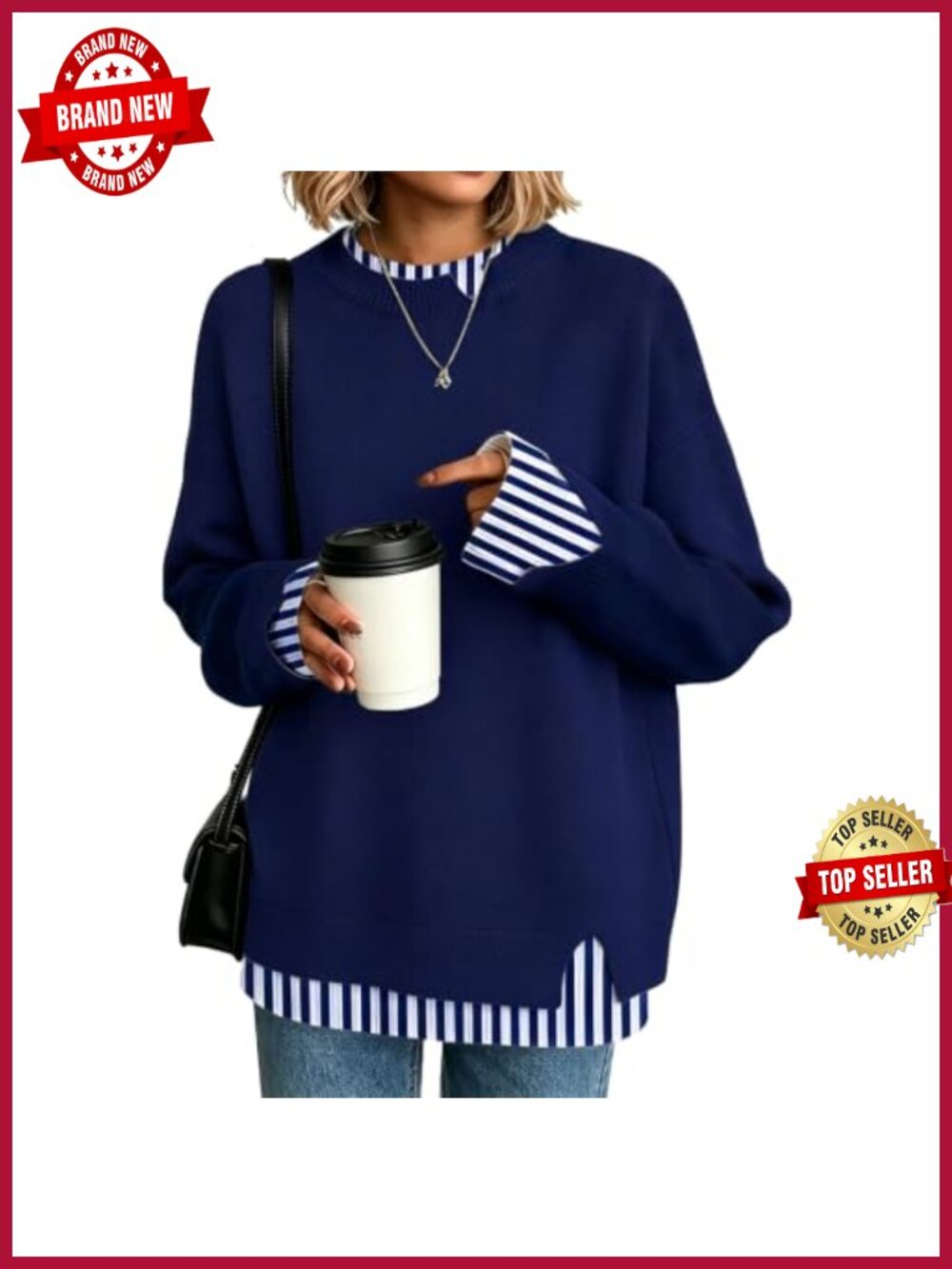 Women's Oversized Knit Sweater Long Sleeve Crew Neck Pullover Cozy Fall Winter